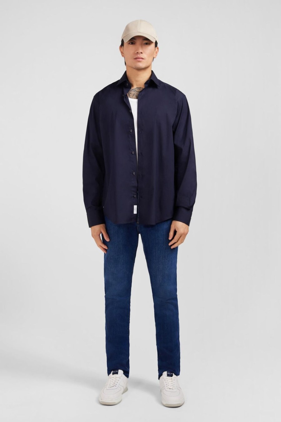 Eden Park Dark Blue Shirt In Stretch Cotton | Shirts