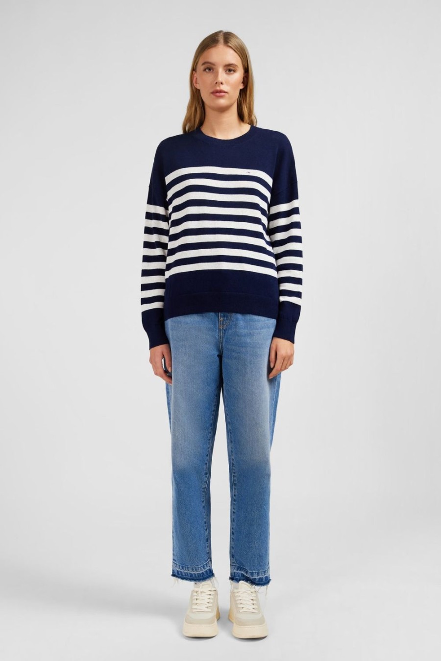 Eden Park Navy And White Striped Linen And Cotton Breton Sweater | Sweaters