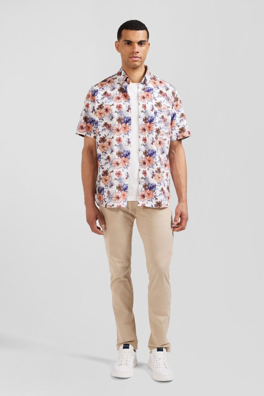 Eden Park White Shirt With Exclusive Floral Print | Short-Sleeved Shirts