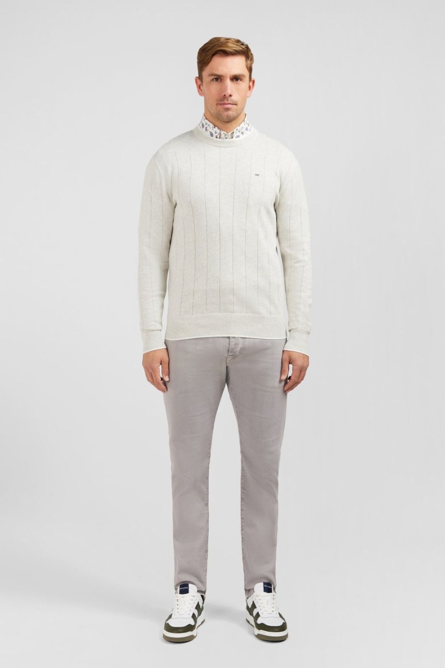 Eden Park Light Grey Jumper In Decorative Cable Knit | Sweaters