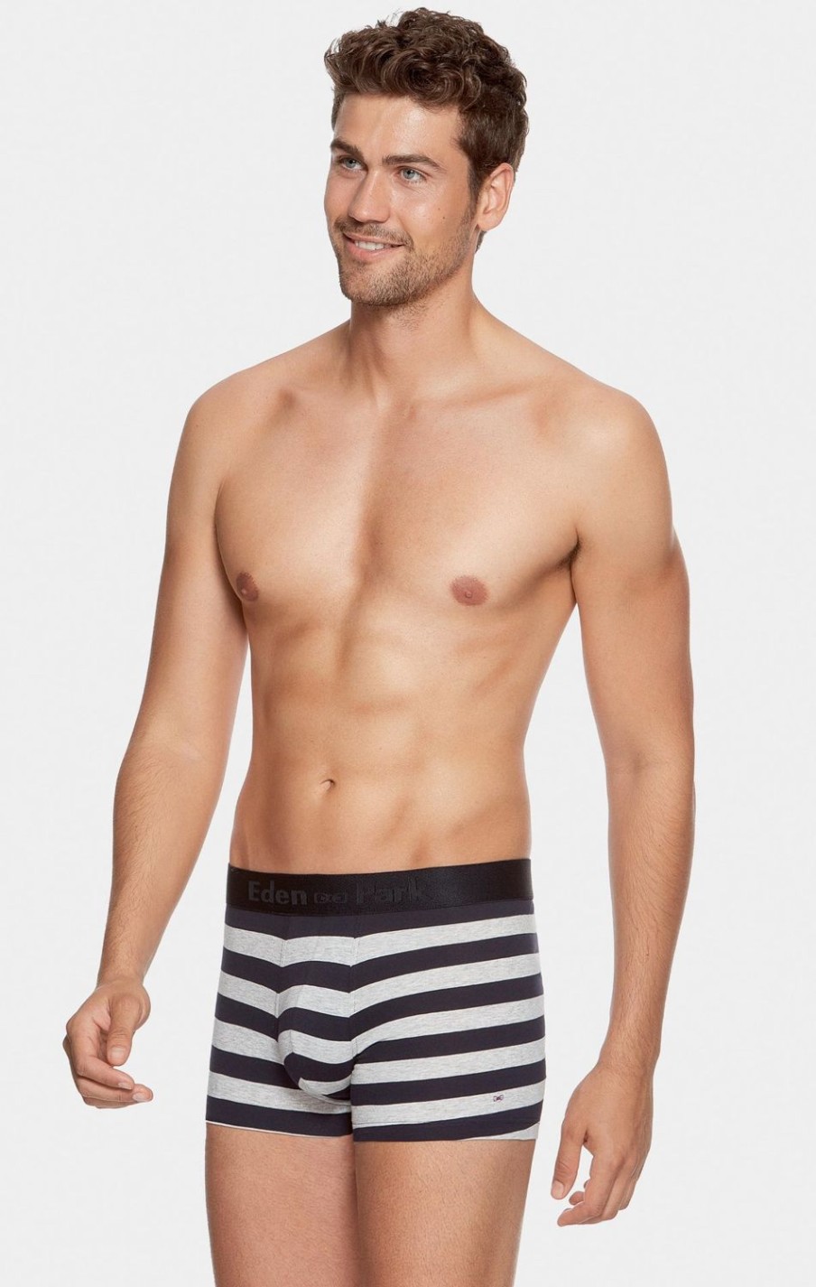 Eden Park Navy And Grey Striped Boxers In Stretch Cotton | Underwear