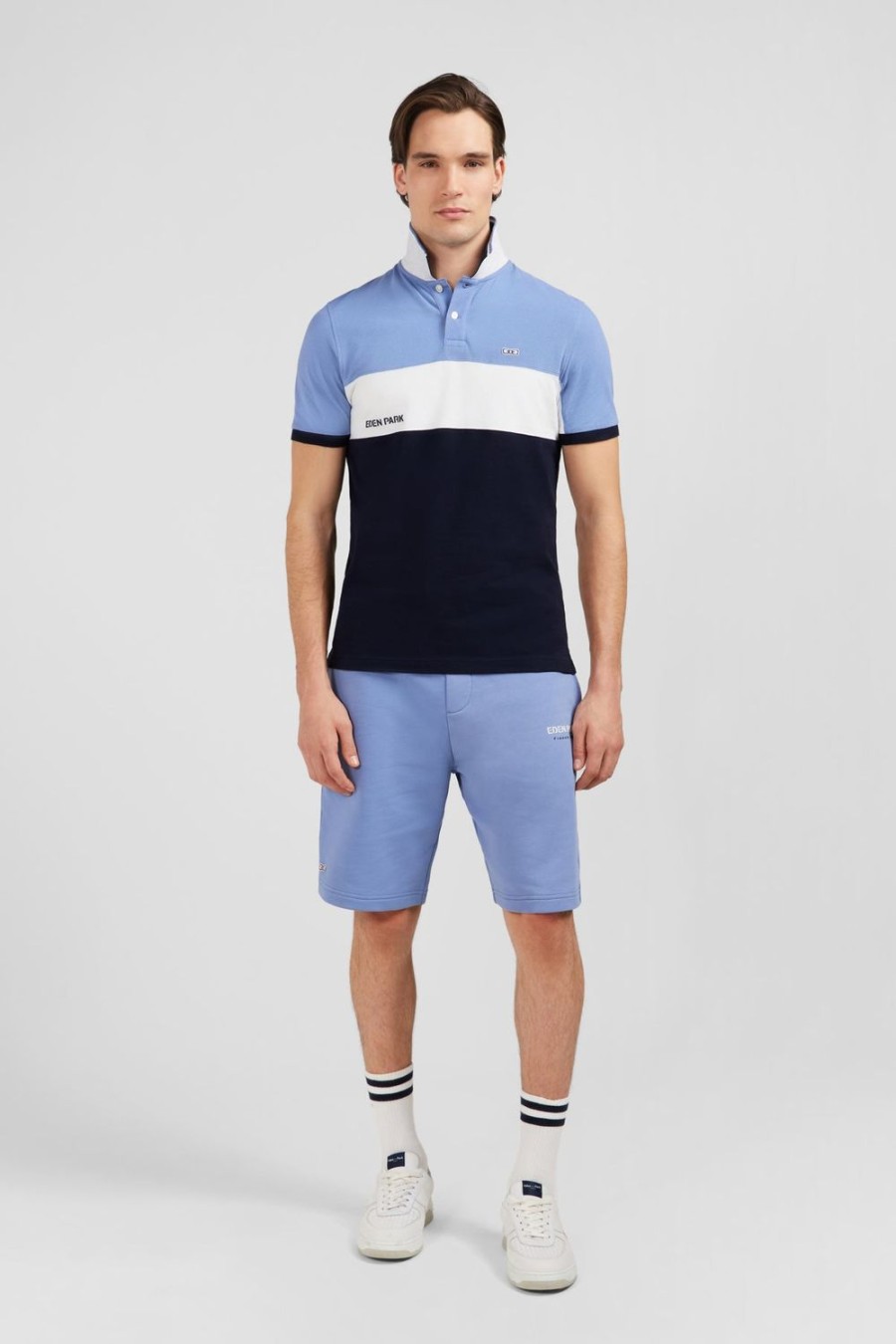 Eden Park Short-Sleeved Blue Colour-Block Polo Shirt | Polos