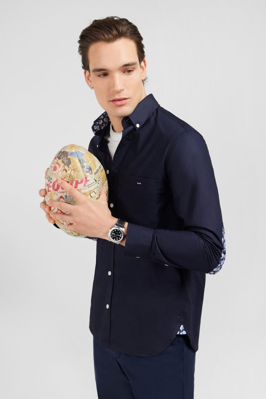 Eden Park Navy Blue Shirt With Floral Elbow Patches | Shirts