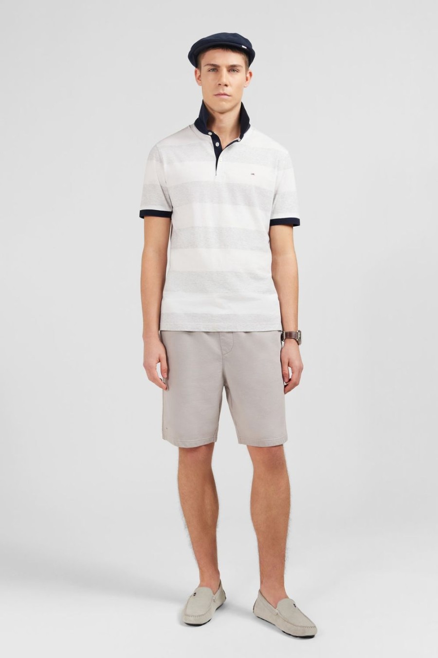 Eden Park White Striped Short-Sleeved Polo Shirt | Polos