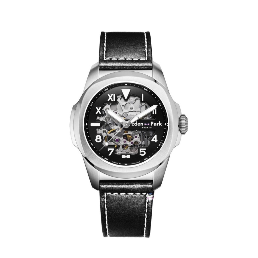 Eden Park Skeleton Automatic Watch in Black Leather | Watch