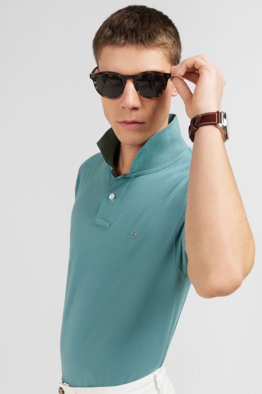 Eden Park Plain Green Short-Sleeved Polo Shirt | Polos