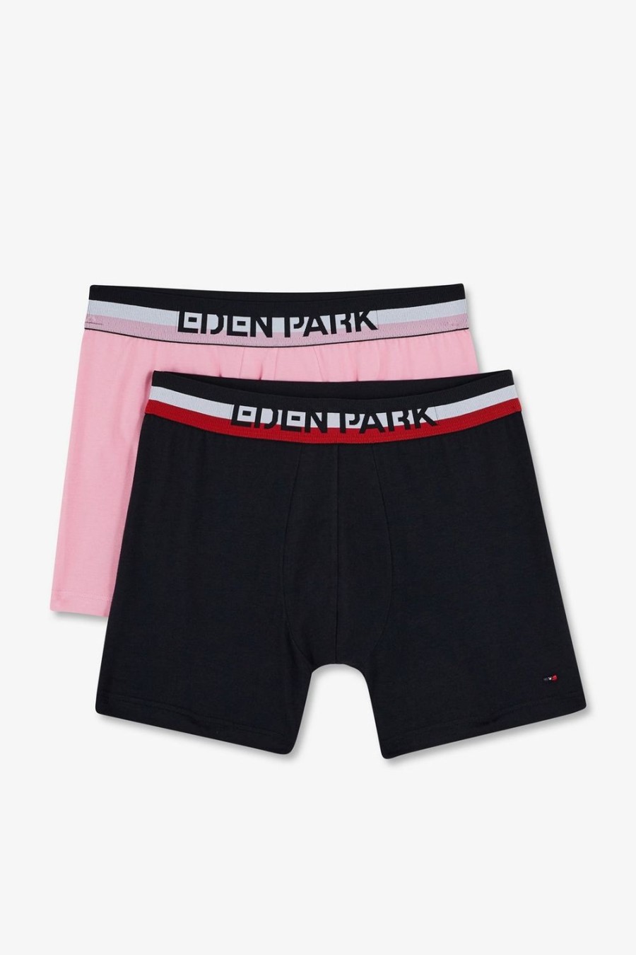 Eden Park Pack Of 2 Plain Pink And Blue Boxer Shorts With Contrasting Waistband | Underwear