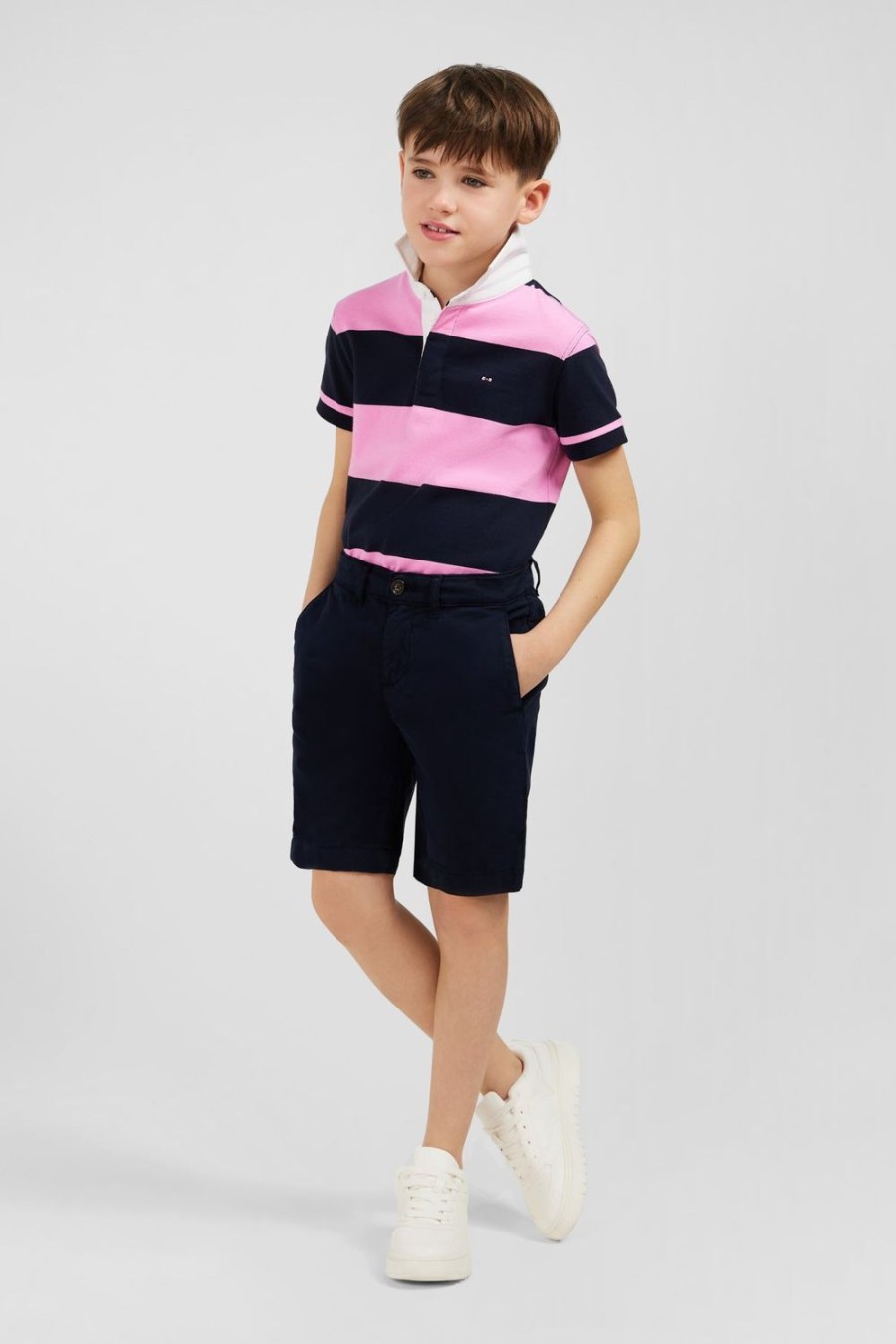 Eden Park Plain Navy Chino Shorts In Stretch Cotton | Children