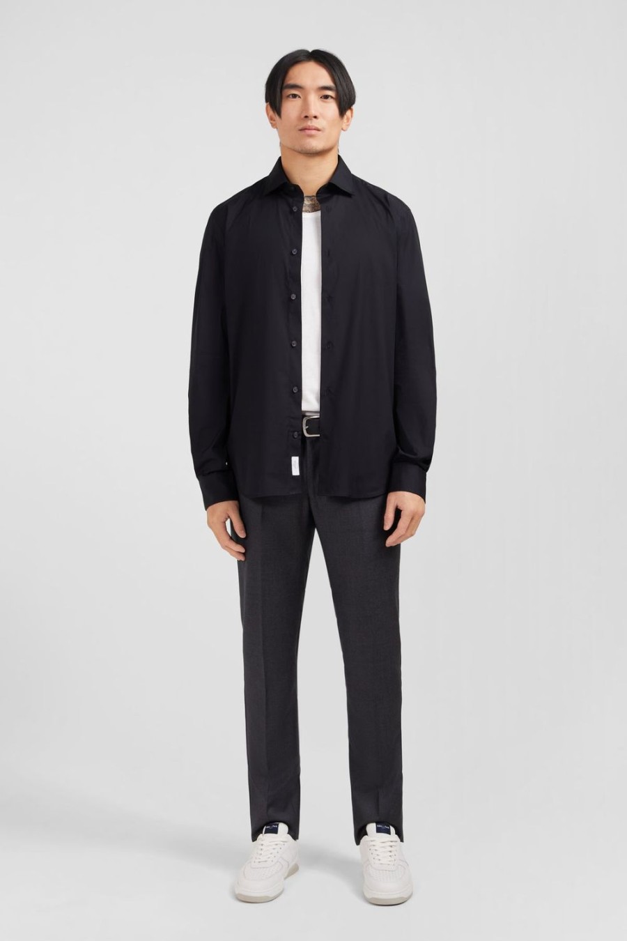 Eden Park Slim-Fit Black Shirt In Stretch Poplin | Shirts