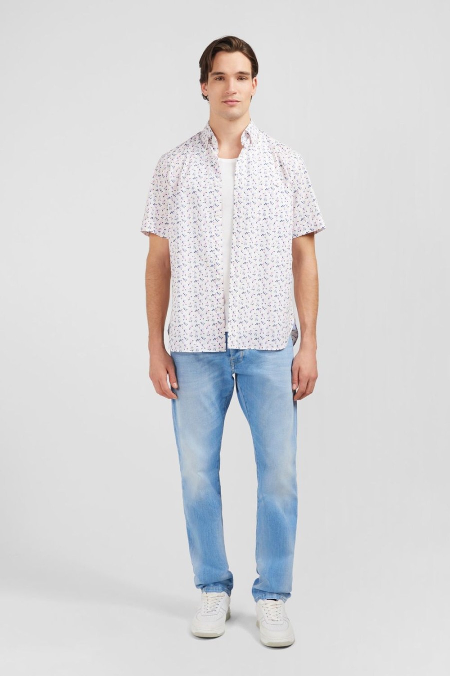 Eden Park White Shirt With Exclusive Floral Print | Short-Sleeved Shirts