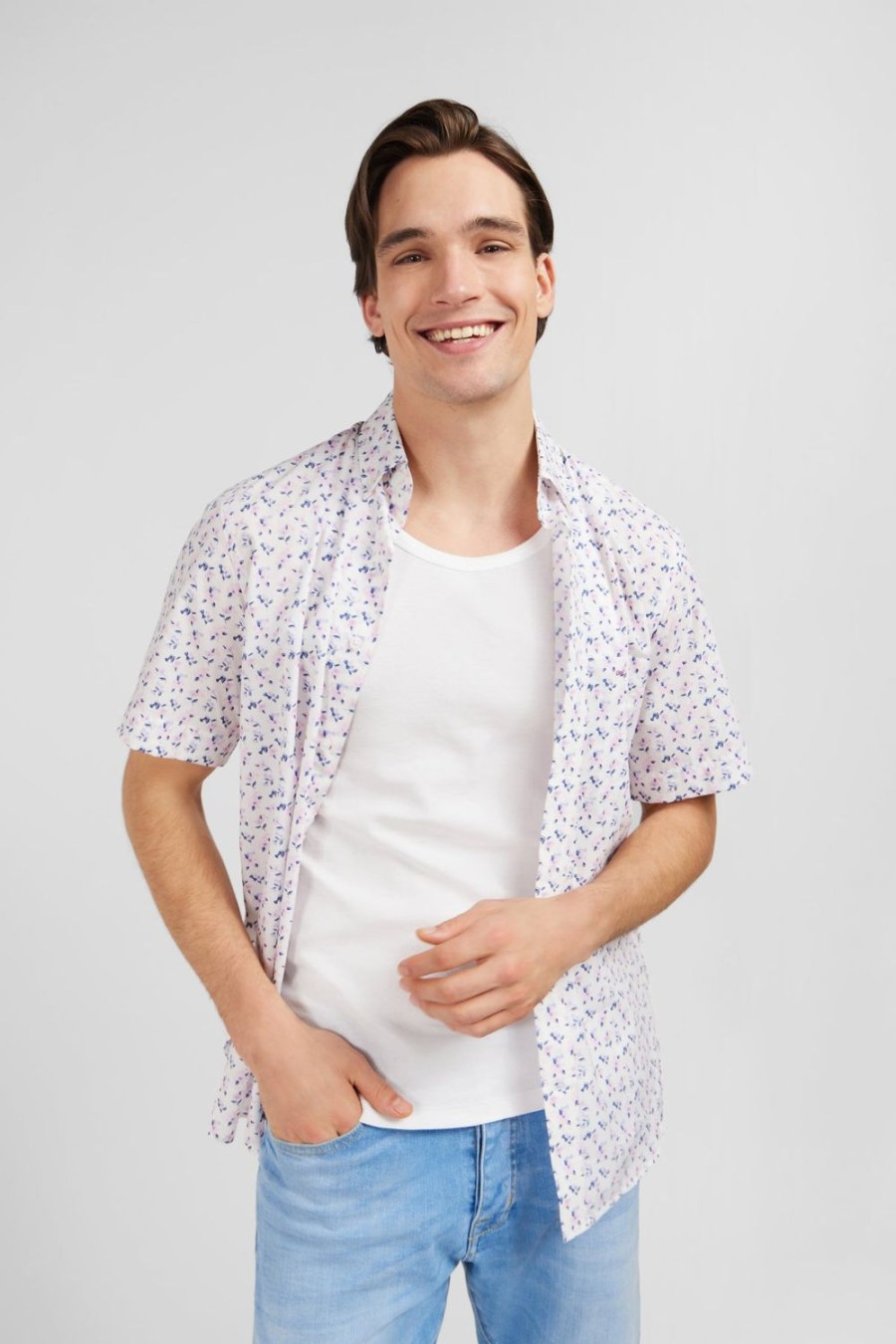 Eden Park White Shirt With Exclusive Floral Print | Short-Sleeved Shirts