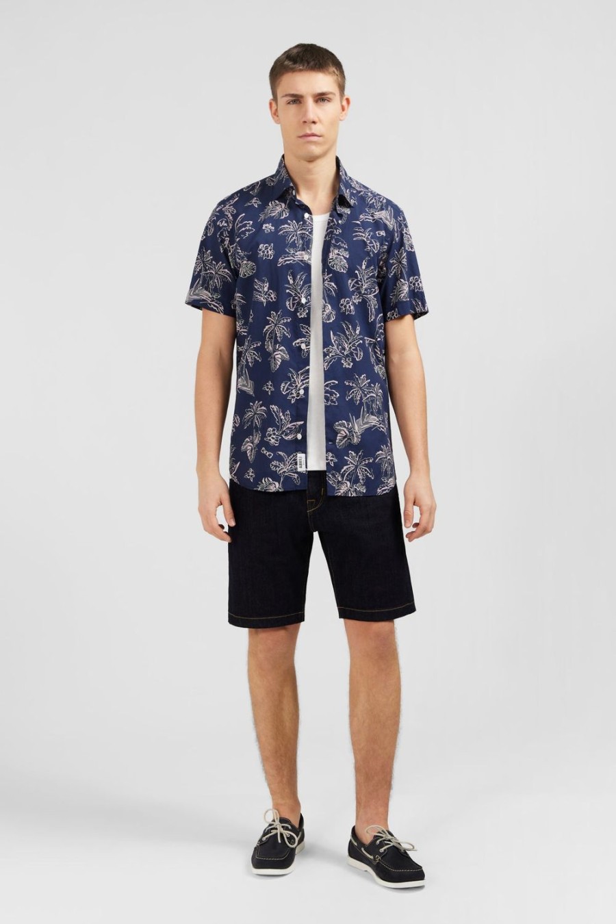 Eden Park Navy Blue Shirt With Exclusive Leaf Print | Short-Sleeved Shirts