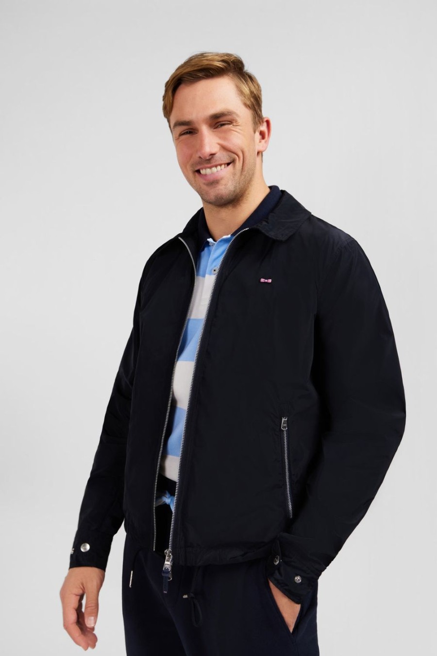 Eden Park Navy Zipped Jacket With Classic Collar | Coats