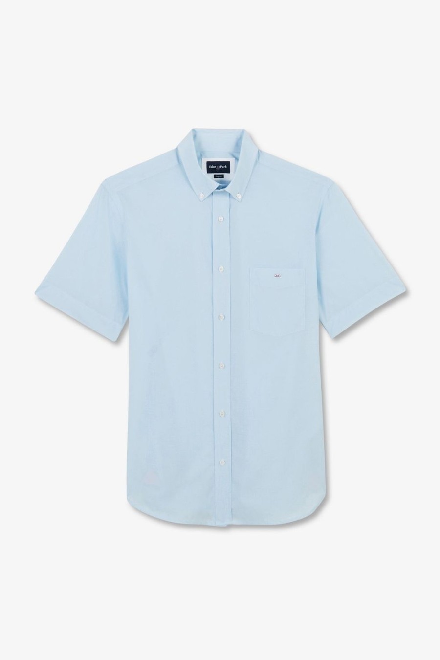 Eden Park Dark Blue Shirt In Cotton Dobby | Short-Sleeved Shirts