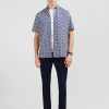 Eden Park Navy Blue Shirt With Flower Print | Short-Sleeved Shirts