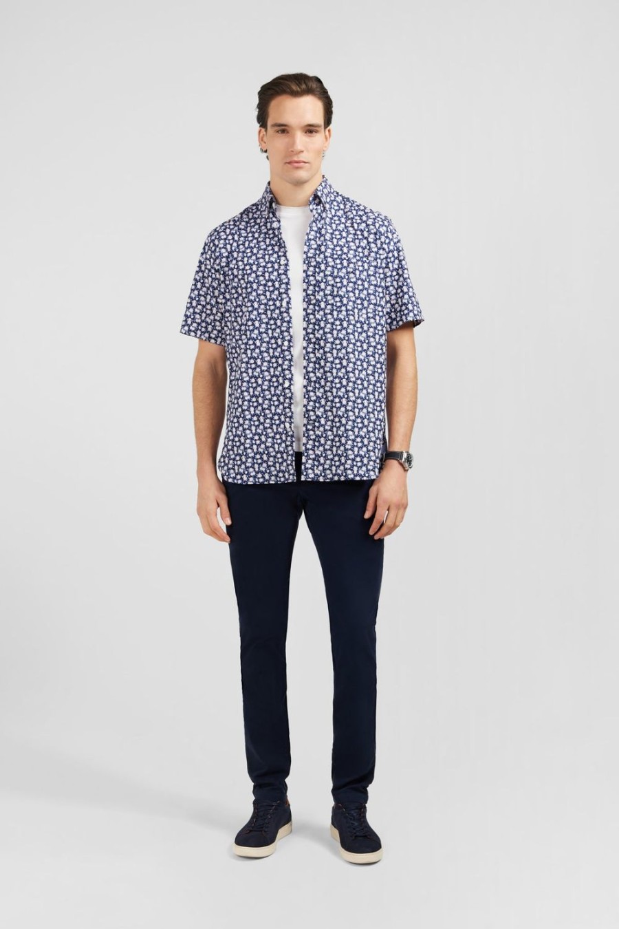 Eden Park Navy Blue Shirt With Flower Print | Short-Sleeved Shirts