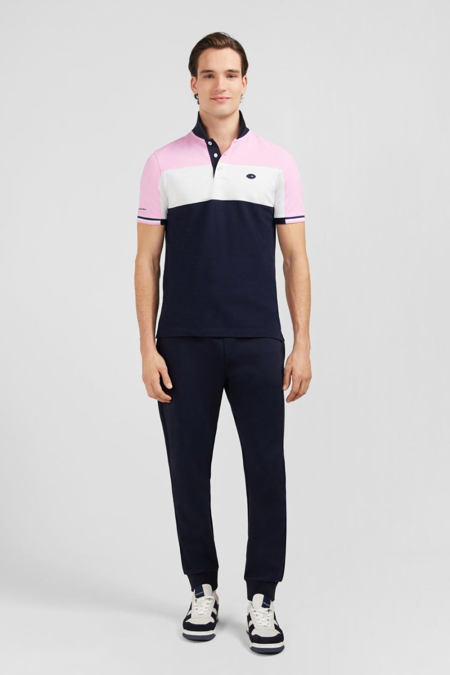 Eden Park Pink Colour-Block Polo Shirt In Cotton Pique With Xv De France Embroidery | Polos