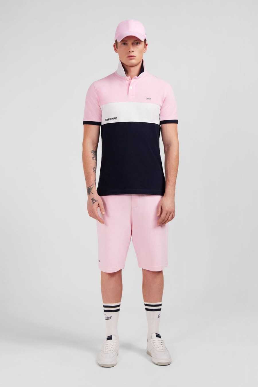 Eden Park Pink Short-Sleeved Colour-Block Polo Shirt | Polos