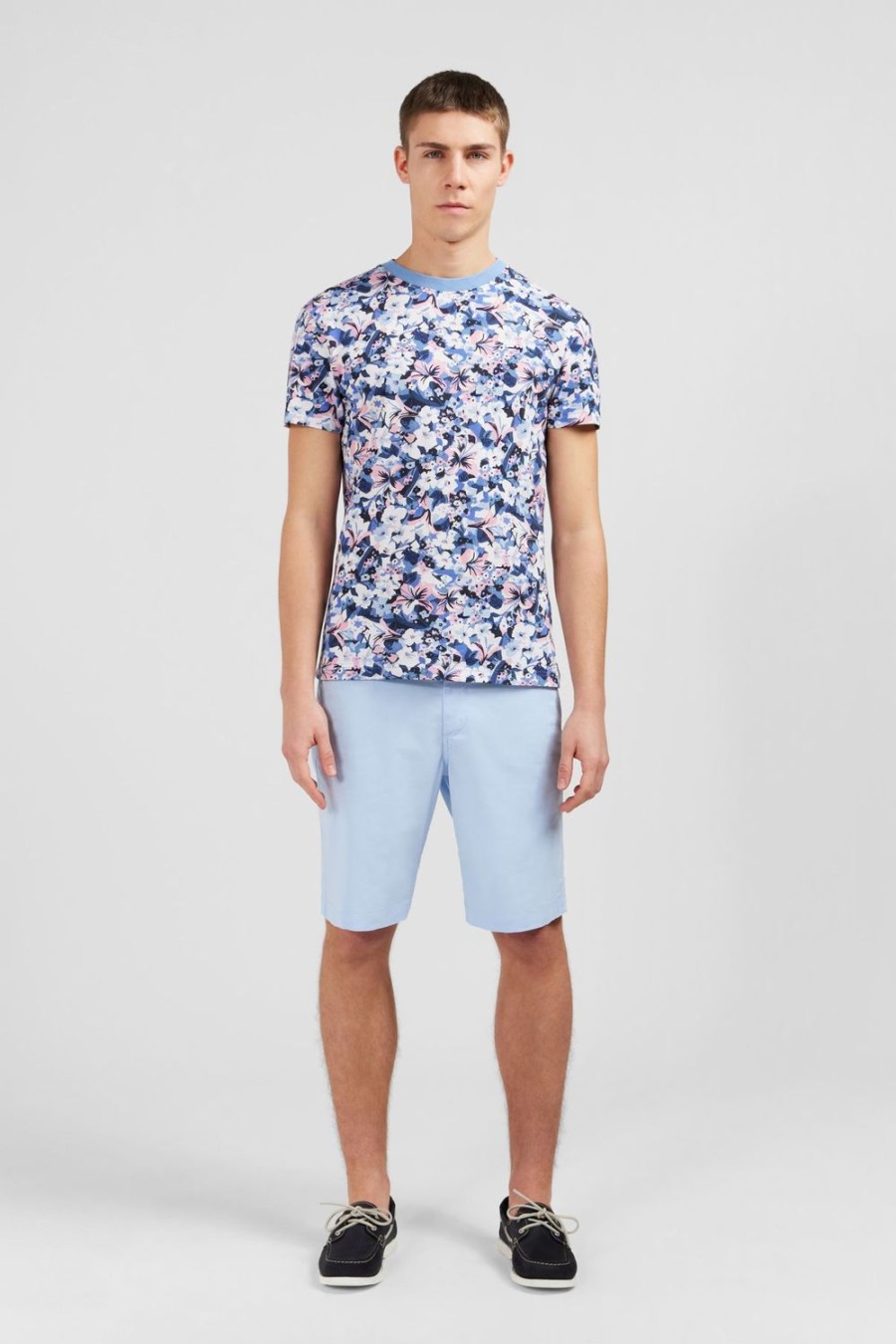 Eden Park Blue Cotton Pique T-Shirt With Floral Print | T-Shirts