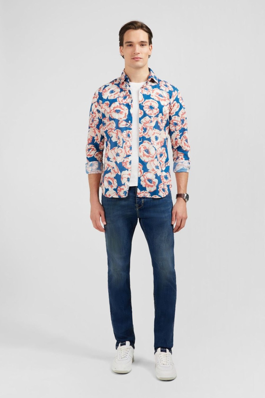 Eden Park Cotton Voile Shirt With Large Flower Print | Shirts