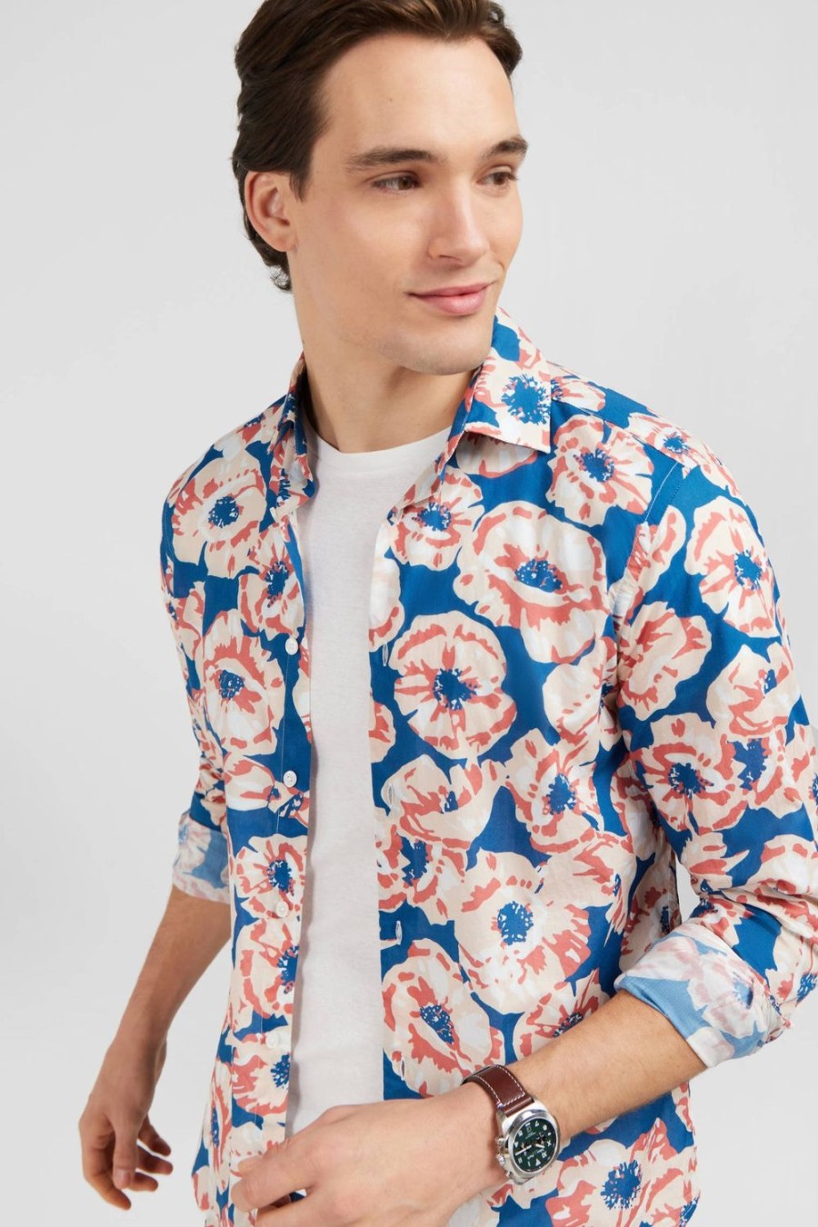 Eden Park Cotton Voile Shirt With Large Flower Print | Shirts