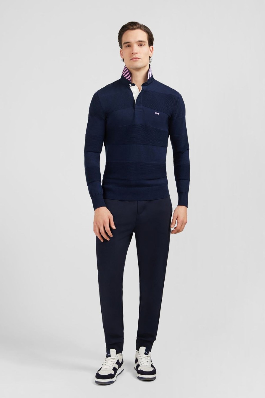 Eden Park Navy Blue Sweater With Tone-On-Tone Stripes | Rugby Shirts