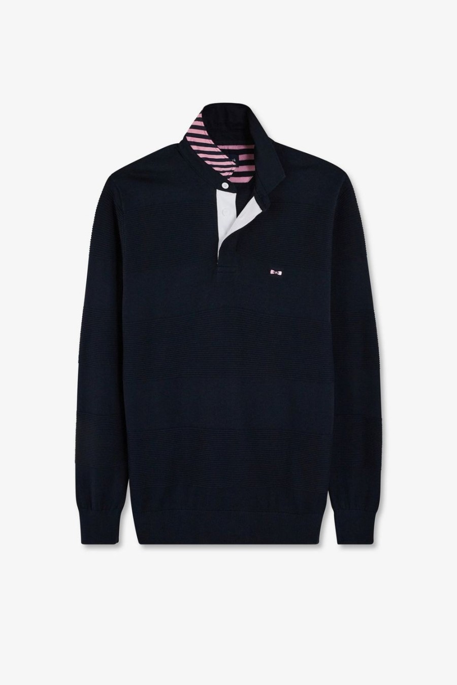 Eden Park Navy Blue Sweater With Tone-On-Tone Stripes | Rugby Shirts