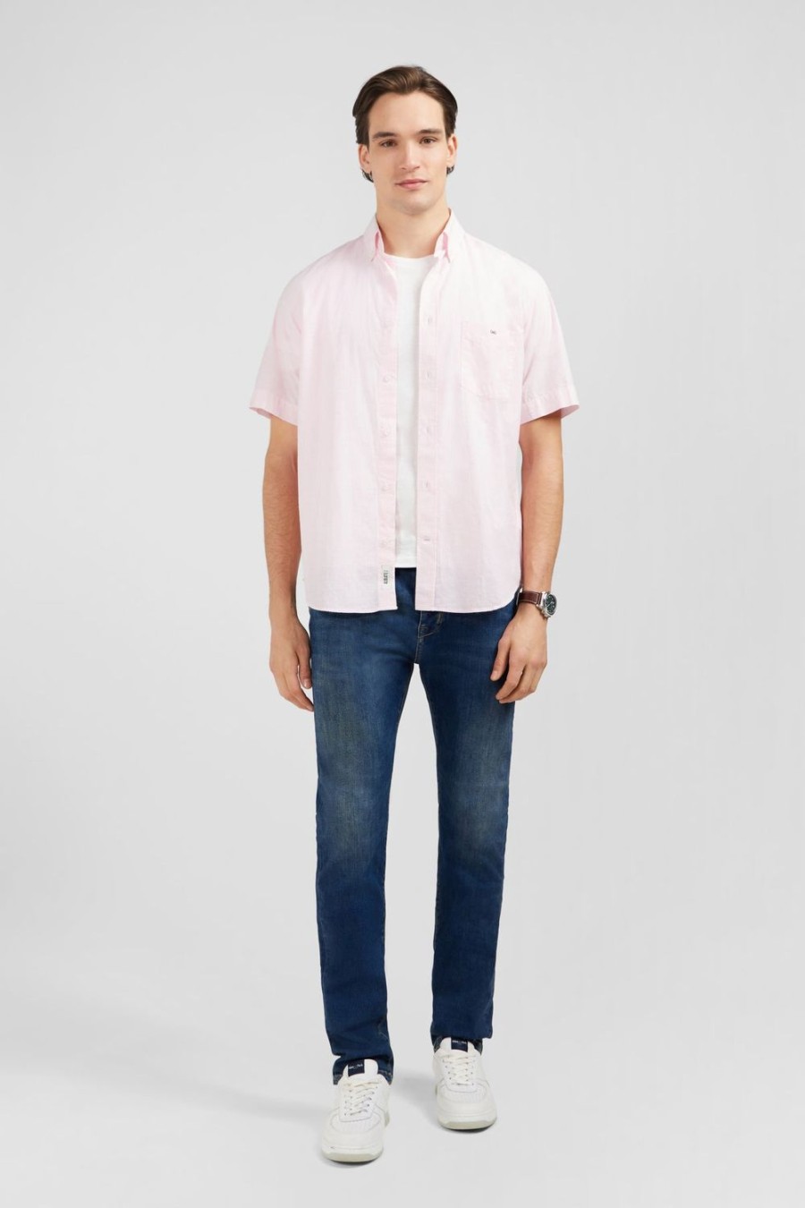 Eden Park Pink Striped Shirt In Cotton Dobby | Short-Sleeved Shirts