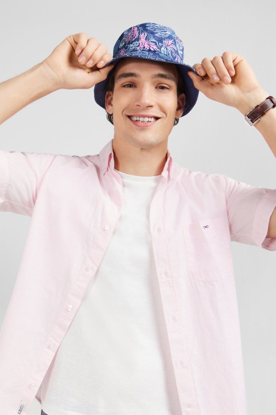 Eden Park Pink Striped Shirt In Cotton Dobby | Short-Sleeved Shirts