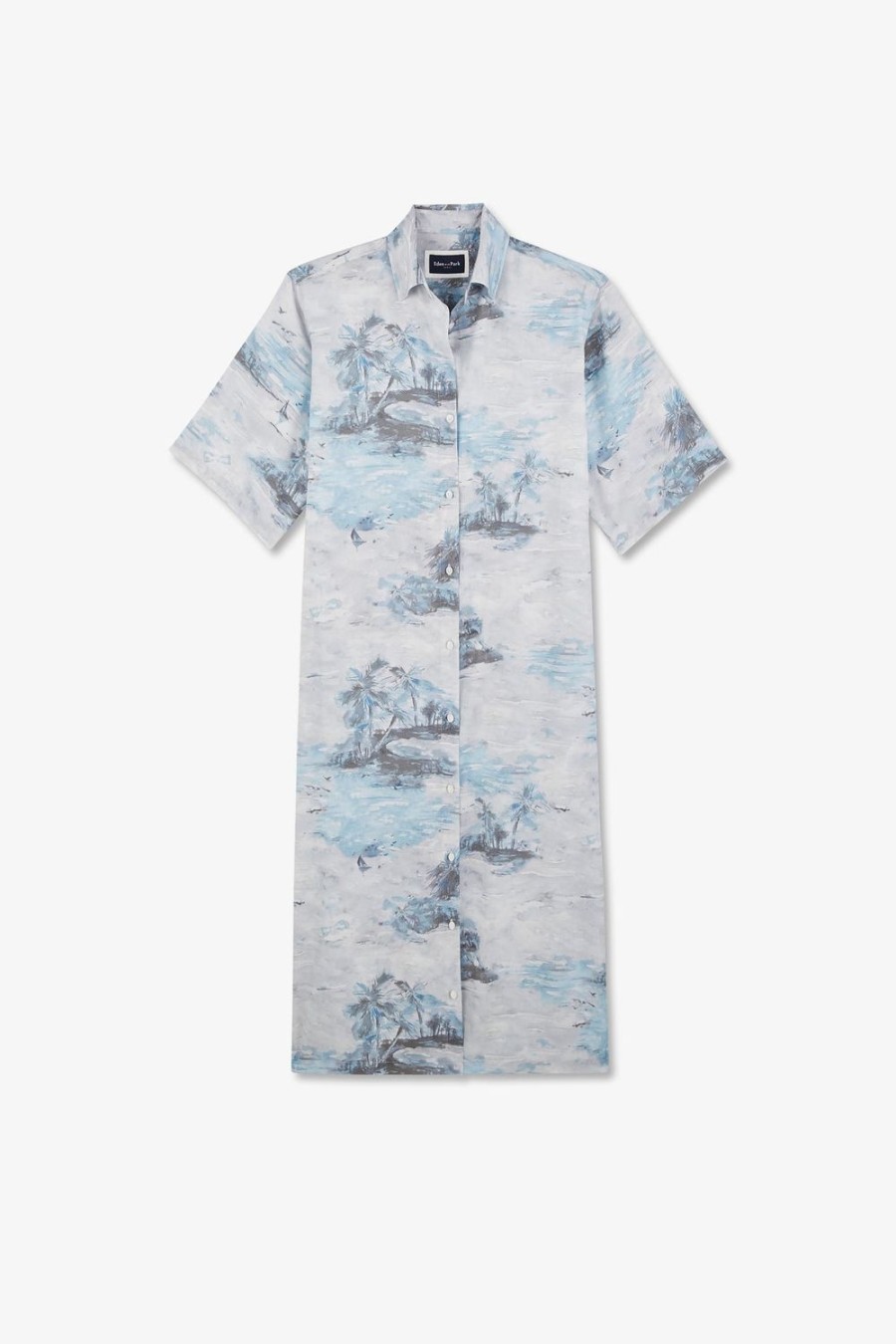 Eden Park Blue Lyocell Shirt Dress With Palm Trees Print | Dresses