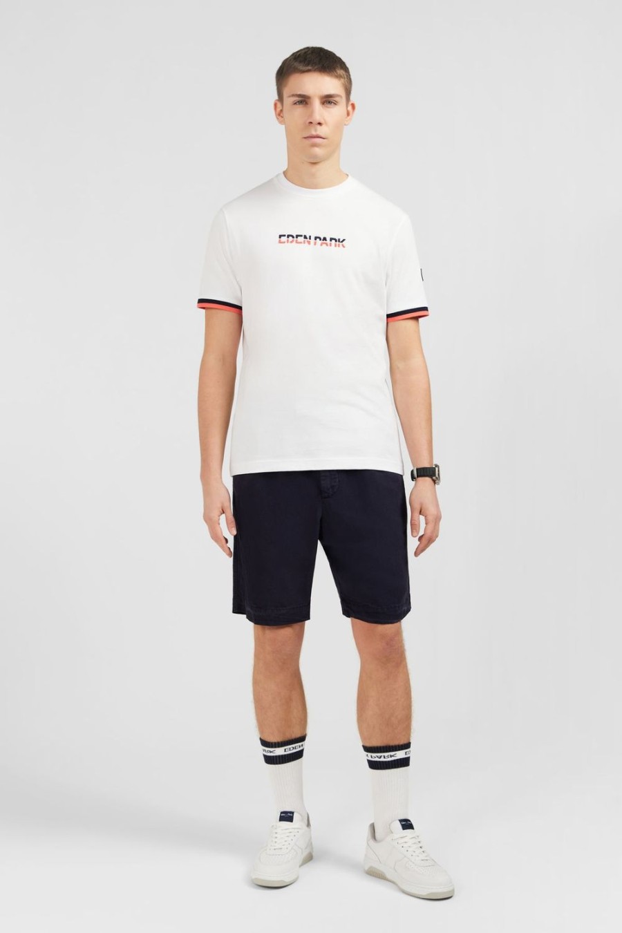 Eden Park White T-Shirt With Two-Tone Eden Park Embroidery | T-Shirts