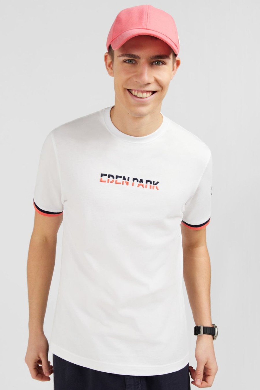 Eden Park White T-Shirt With Two-Tone Eden Park Embroidery | T-Shirts