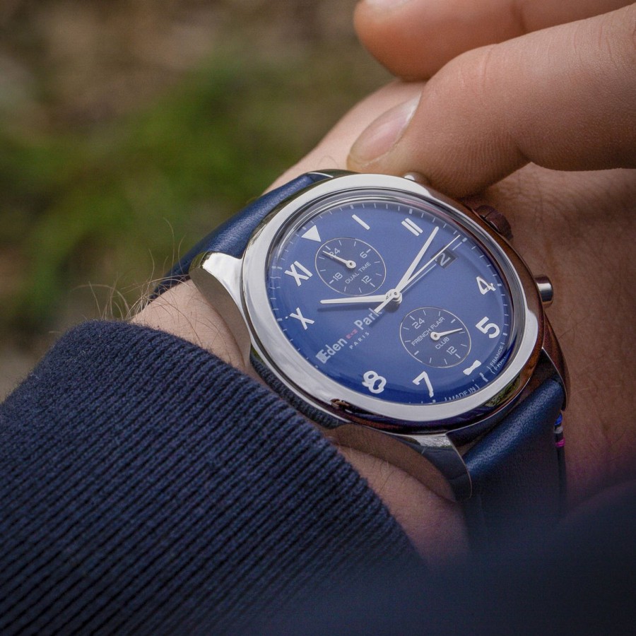 Eden Park Dual Time Quartz Watch in Dark Blue Leather | Watch