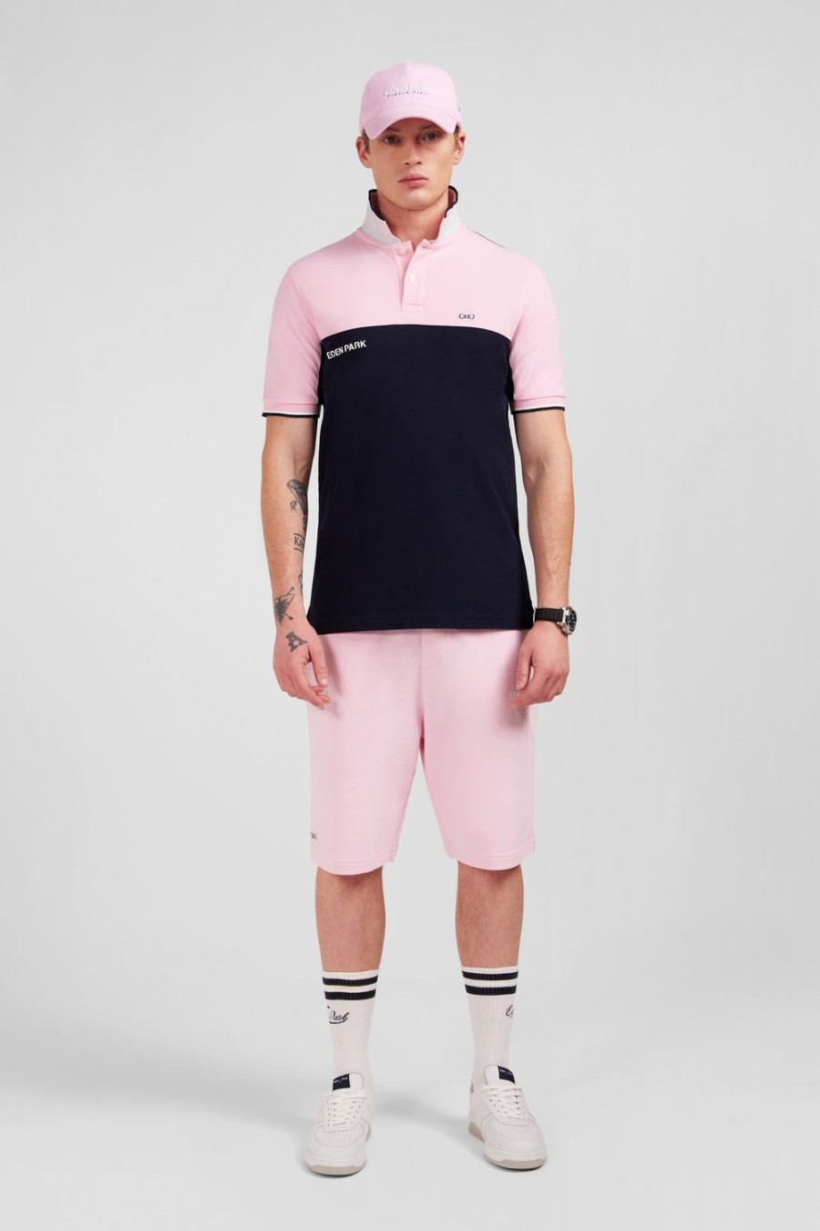 Eden Park Pink Short-Sleeved Colour-Block Polo Shirt | Polos