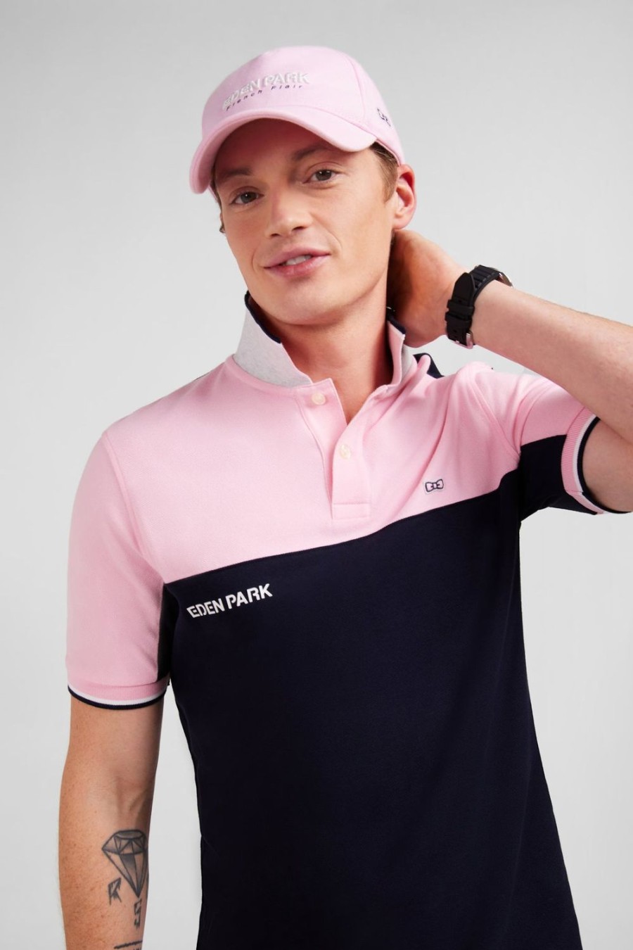 Eden Park Pink Short-Sleeved Colour-Block Polo Shirt | Polos