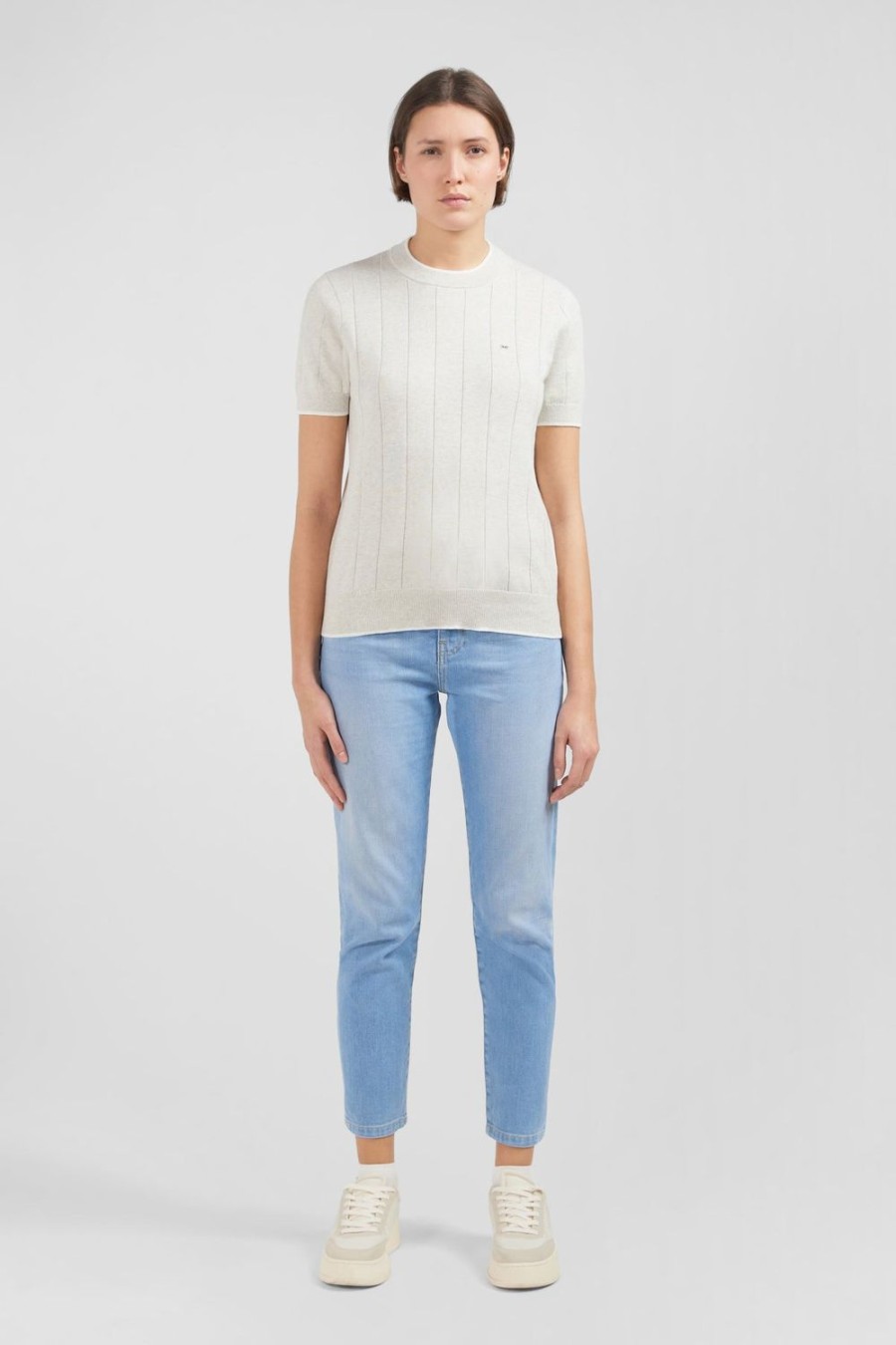 Eden Park Plain Light Grey Short-Sleeved Jumper | Sweaters