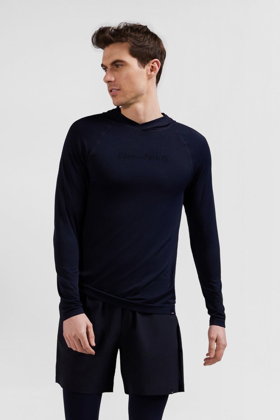 Eden Park Navy Blue Hoodie With Striped Sleeves | Sweatshirts