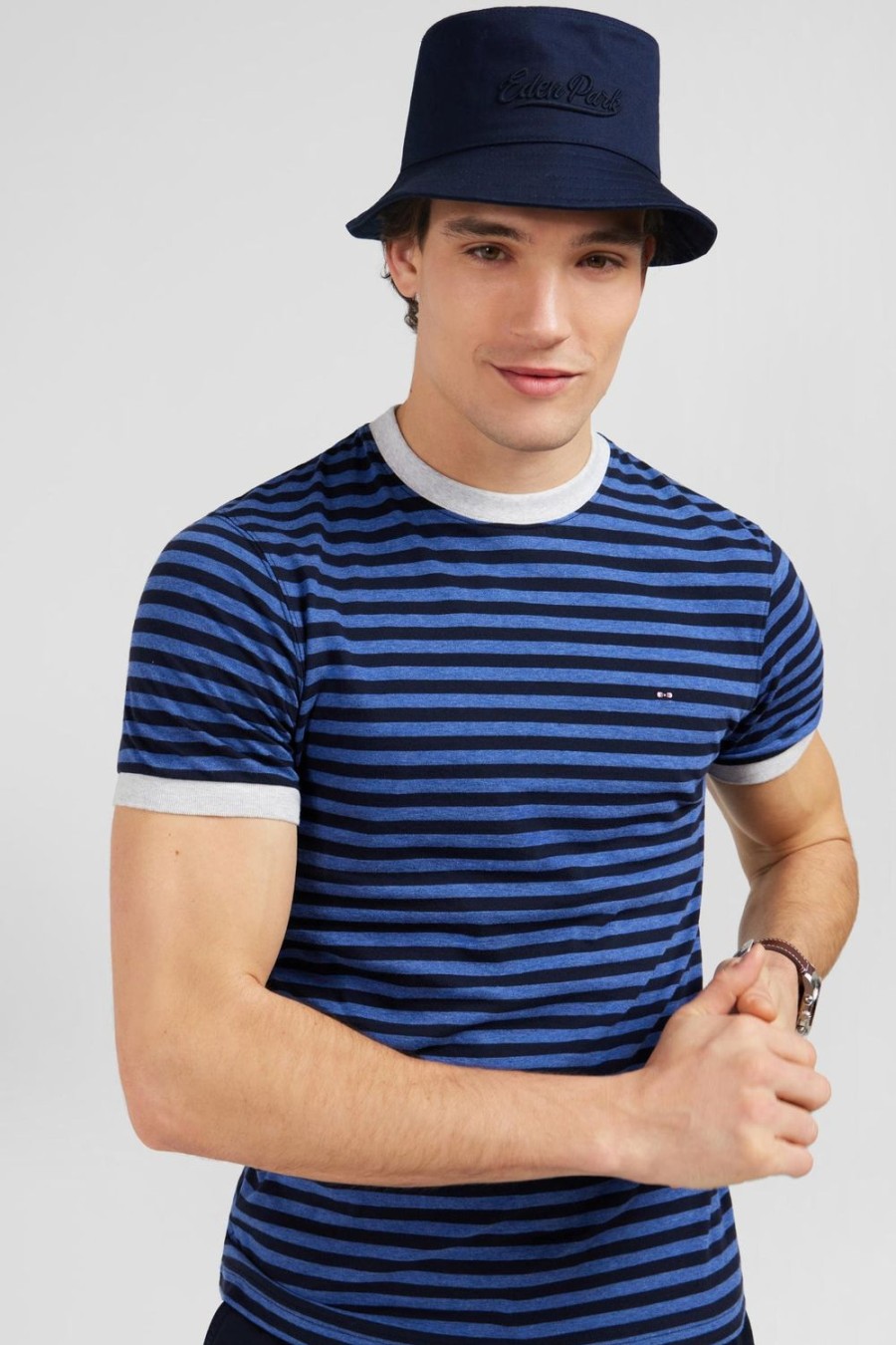 Eden Park Blue Short-Sleeved Striped T-Shirt | T-Shirts