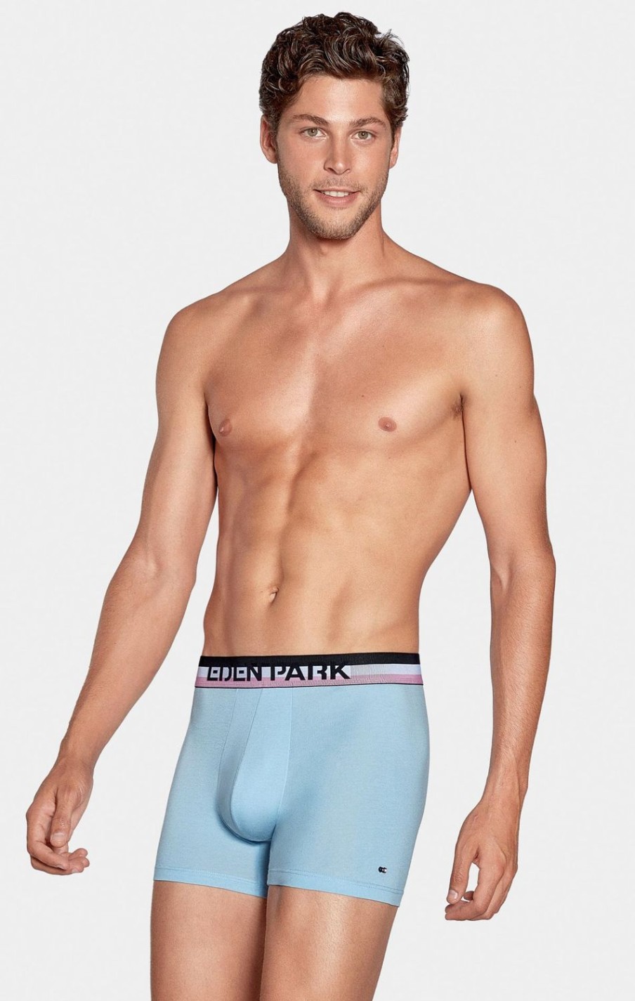 Eden Park Pack Of 2 Sky Blue And Plain Blue Boxer Shorts With Contrasting Waistband | Underwear