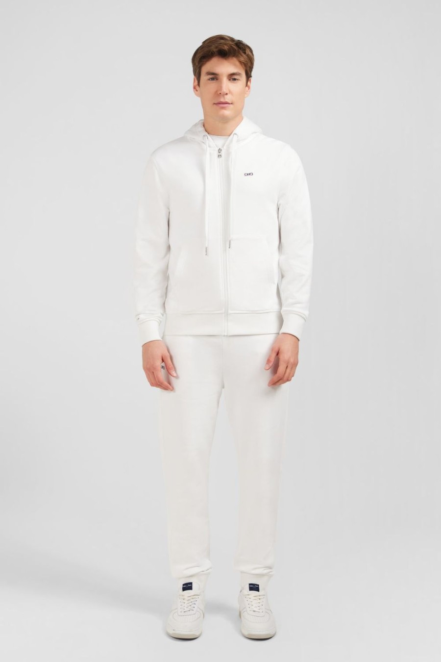 Eden Park White Fleece Zipped Hoodie With Bow Tie Embroidery | Sweatshirts