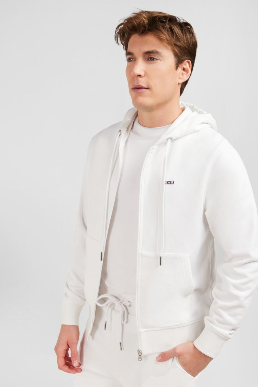 Eden Park White Fleece Zipped Hoodie With Bow Tie Embroidery | Sweatshirts