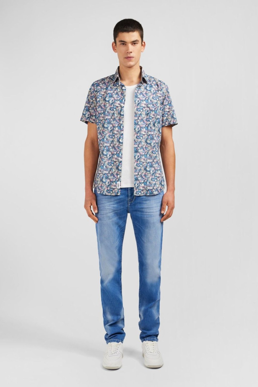 Eden Park Blue Shirt With Exclusive Floral Print | Short-Sleeved Shirts