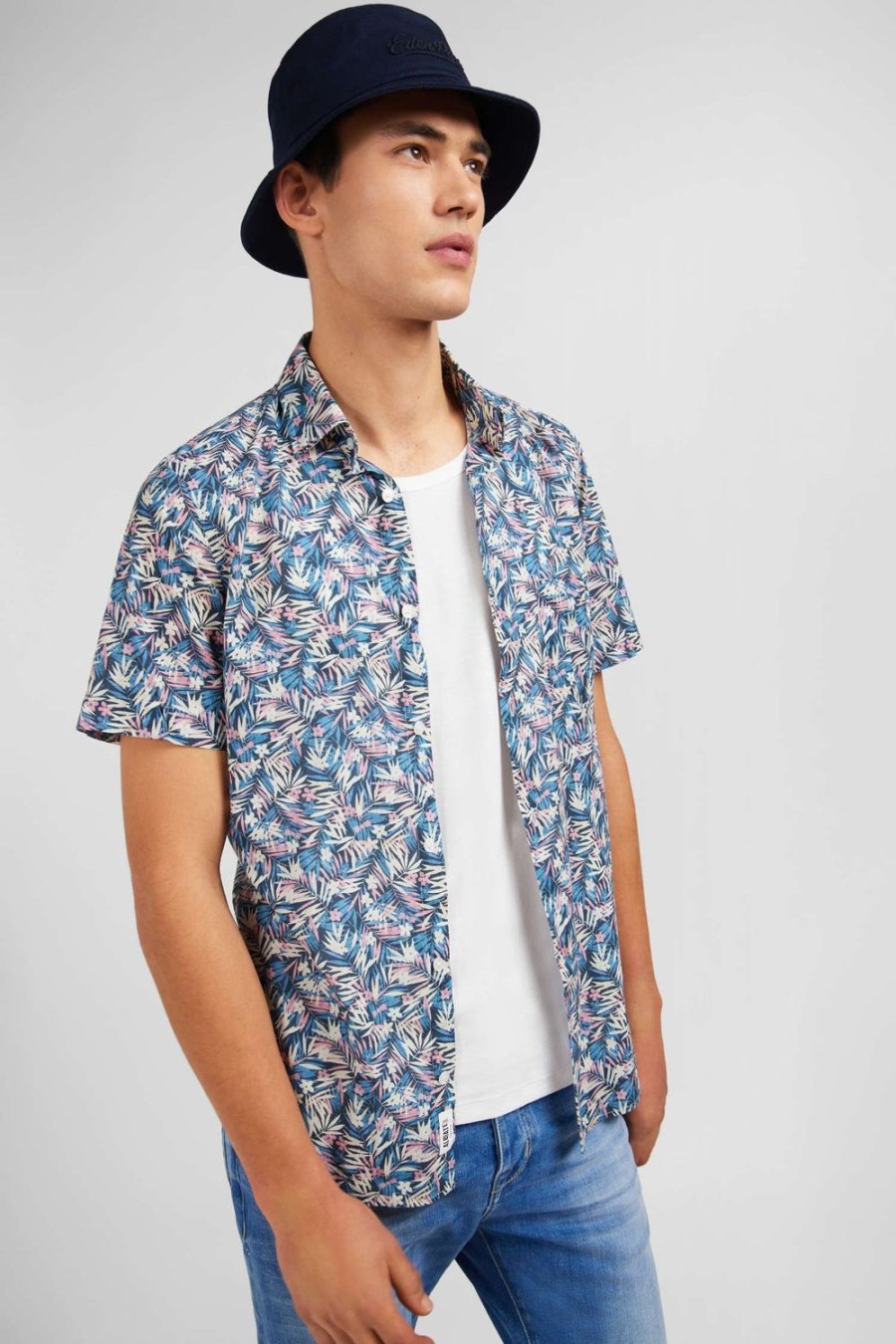 Eden Park Blue Shirt With Exclusive Floral Print | Short-Sleeved Shirts