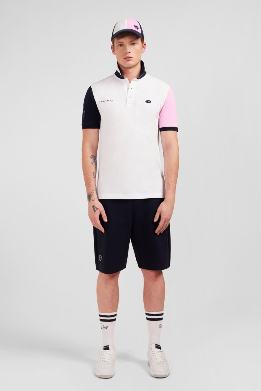 Eden Park Pink Colour-Block Polo Shirt In Cotton Pique With Xv De France Embroidery | Polos