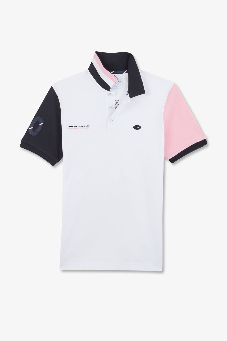 Eden Park Pink Colour-Block Polo Shirt In Cotton Pique With Xv De France Embroidery | Polos