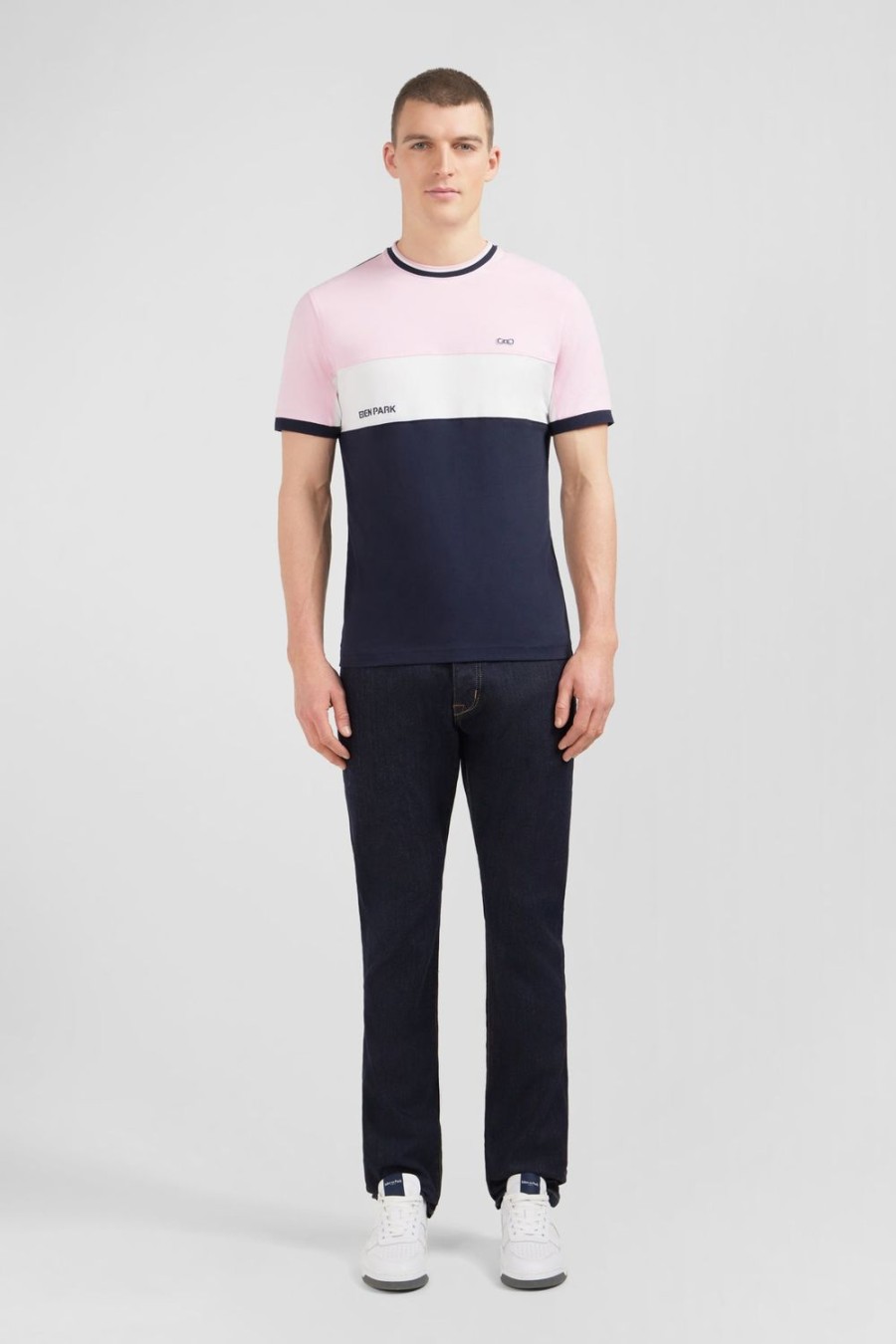 Eden Park Pink Short-Sleeved Colour-Block T-Shirt | T-Shirts