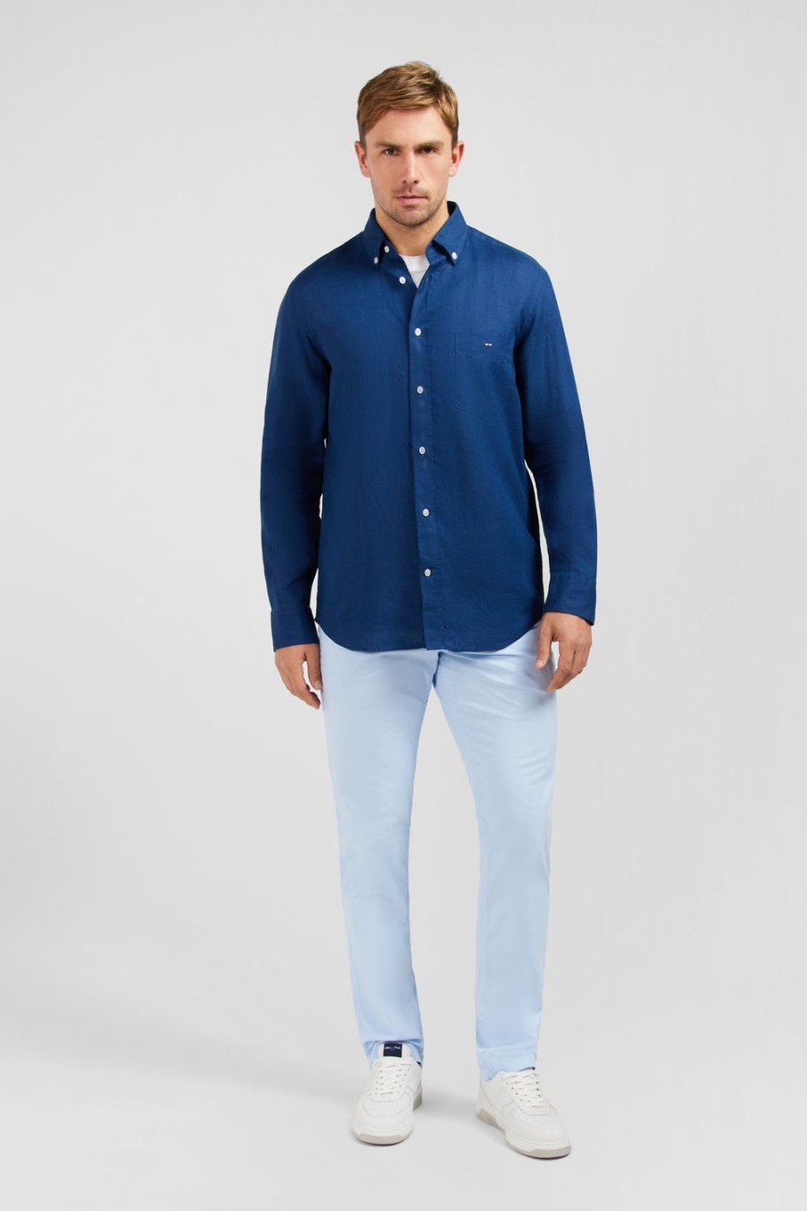 Eden Park Plain Blue Linen Shirt | Shirts