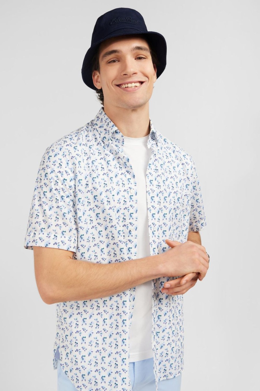 Eden Park White Shirt With Exclusive Floral Print | Short-Sleeved Shirts