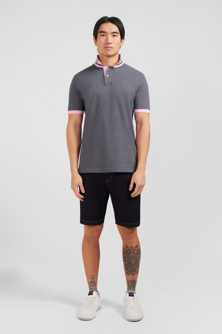 Eden Park Grey Pima Cotton Polo With Contrasting Accents | Polos