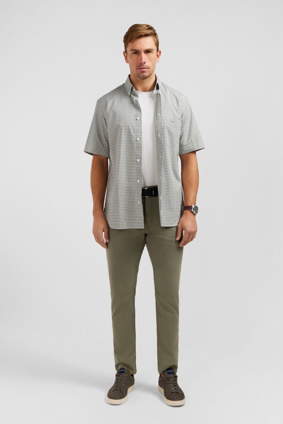 Eden Park Checked Khaki Shirt | Short-Sleeved Shirts